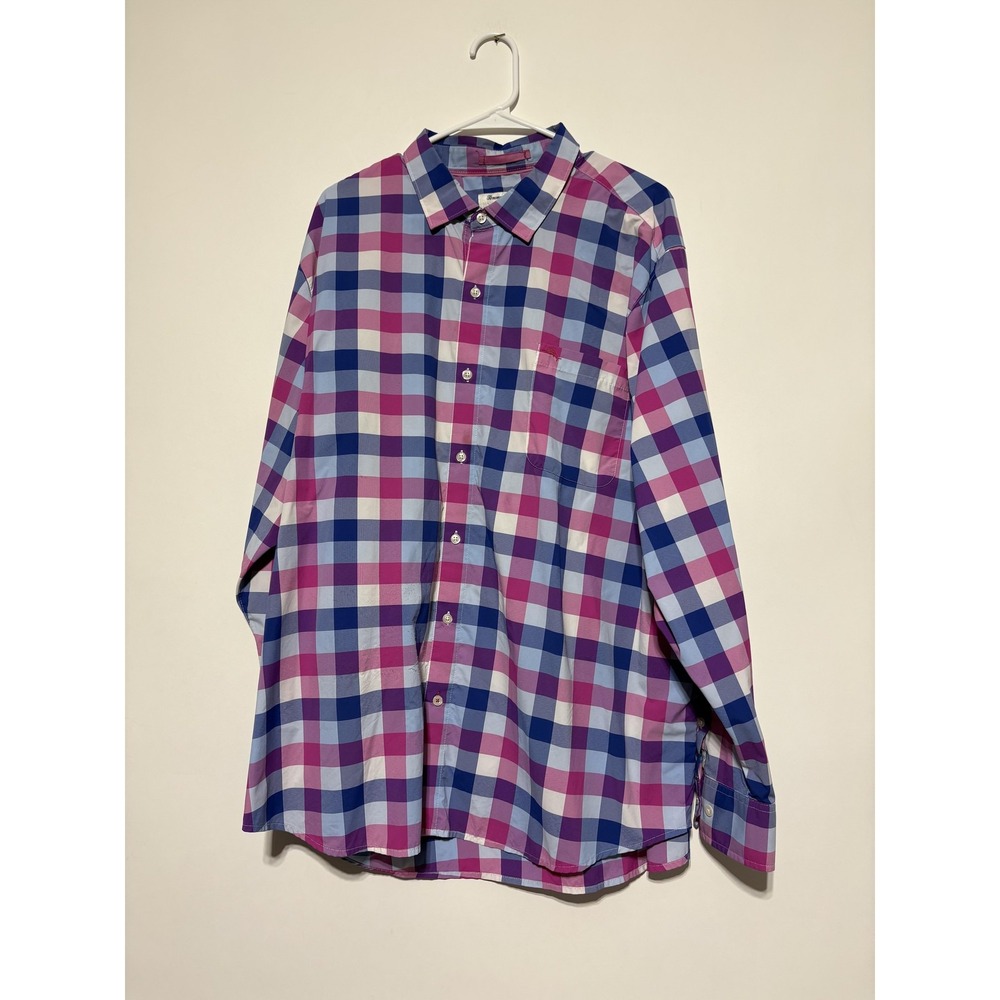 Tommy Bahama Mens 2XL Blue Pink Plaid Siesta Key Button Up Casual Shirt